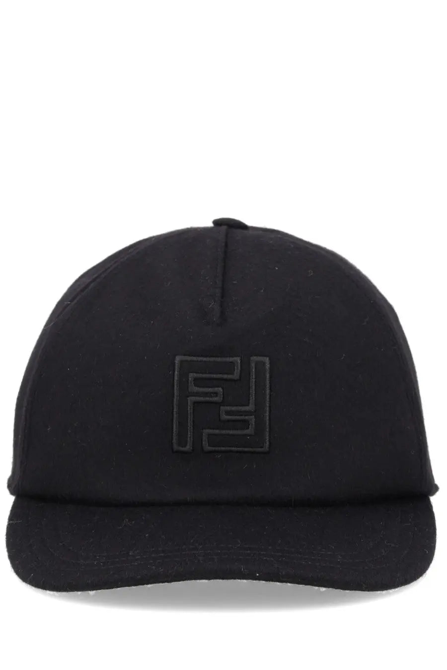 Black Fendi men’s wool and cashmere baseball hat with subtle tonal embroidered logo on front