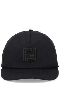 Black Fendi men’s wool and cashmere baseball hat with subtle tonal embroidered logo on front