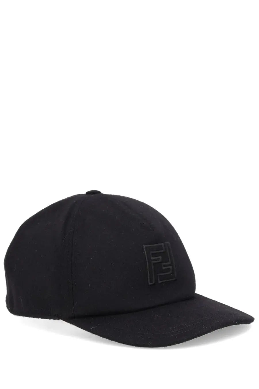Black Fendi men’s wool and cashmere baseball cap with subtle embroidered logo on the front