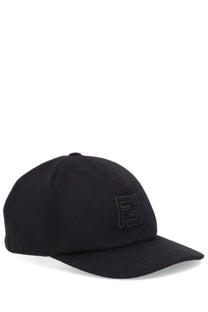 Black Fendi men’s wool and cashmere baseball cap with subtle embroidered logo on the front