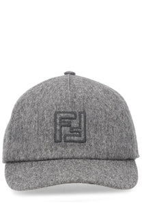 Fendi men’s wool and cashmere baseball hat grey with black embroidered logo on a gray wool cap