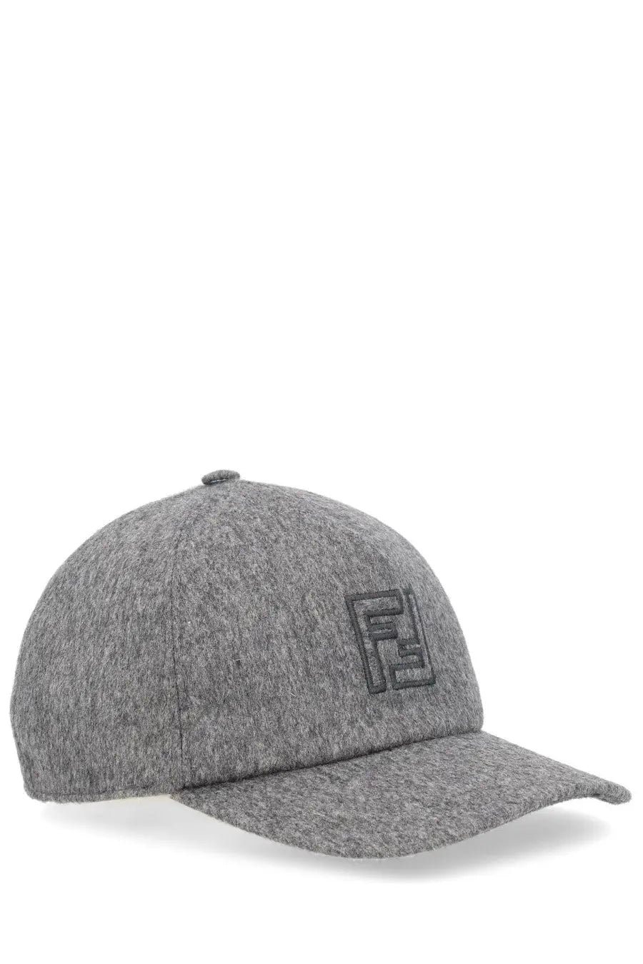 Fendi men’s gray heathered wool and cashmere baseball hat with black embroidered logo on the front