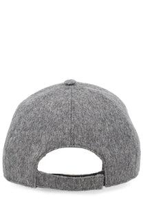 Fendi men’s wool and cashmere baseball hat grey with a textured heathered finish and adjustable strap shown from the back