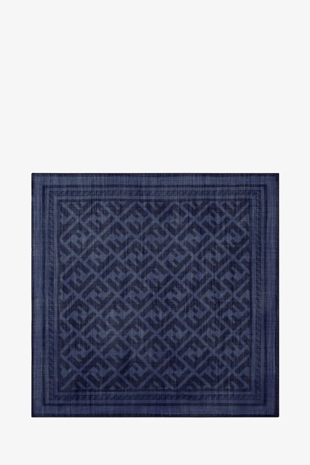 Fendi men’s wool and silk scarf in dark blue featuring a subtle tonal ff logo pattern