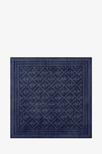 Fendi men’s wool and silk scarf in dark blue featuring a subtle tonal ff logo pattern