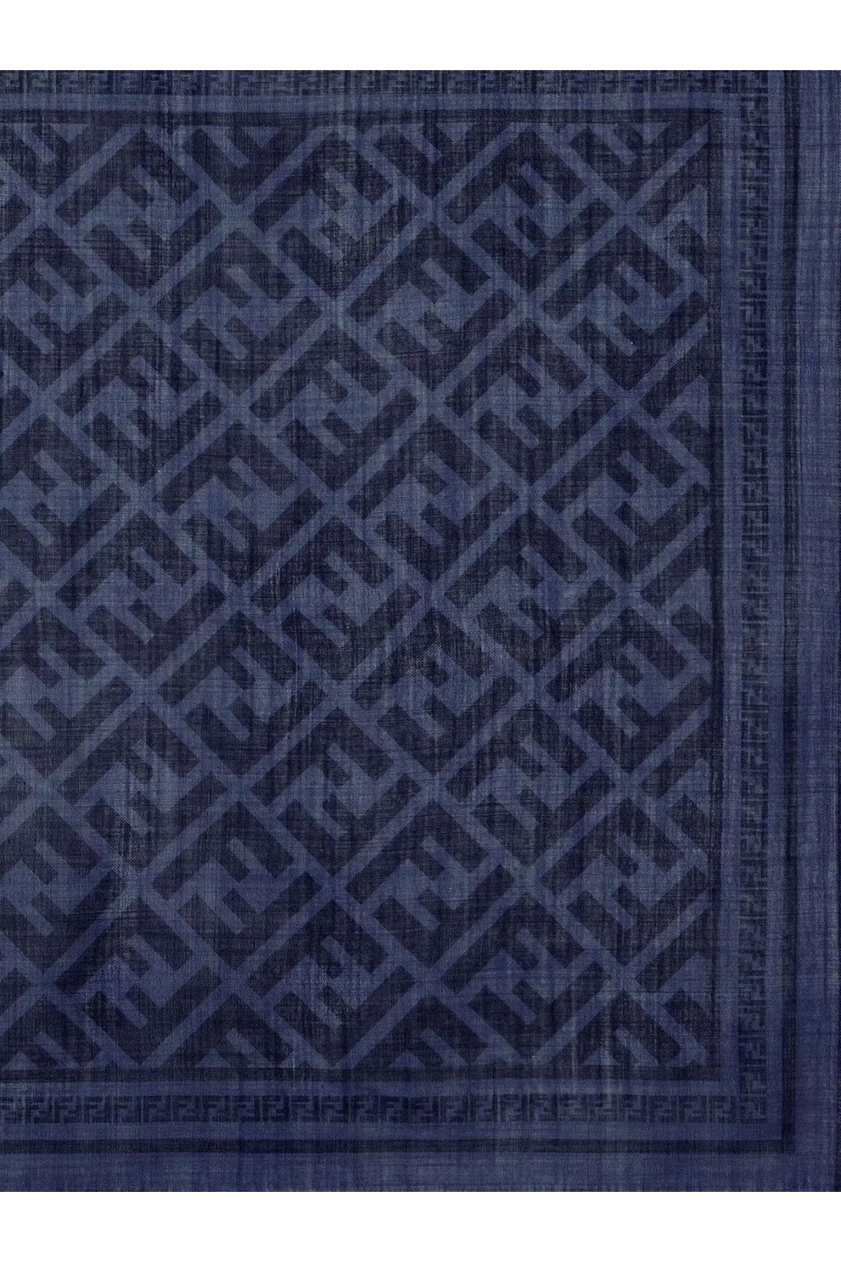 Deep navy blue wool and silk rug with repeating geometric pattern and bordered edge for fendi men’s scarf gray product