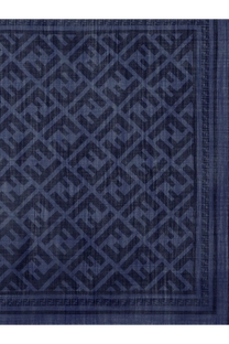 Deep navy blue wool and silk rug with repeating geometric pattern and bordered edge for fendi men’s scarf gray product
