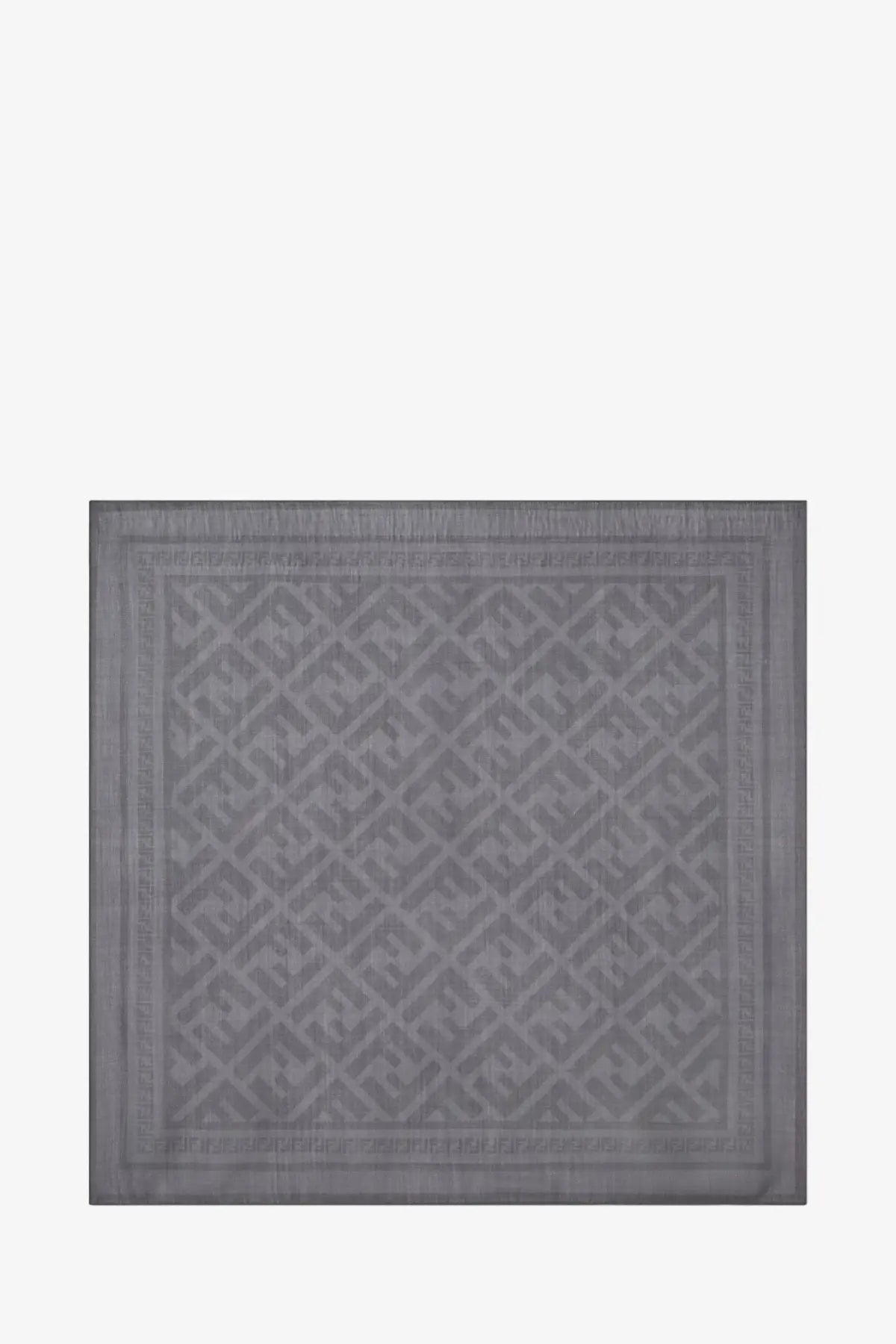 Fendi men’s wool and silk scarf in grey with subtle geometric pattern and embossed border details
