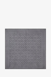 Fendi men’s wool and silk scarf in grey with subtle geometric pattern and embossed border details