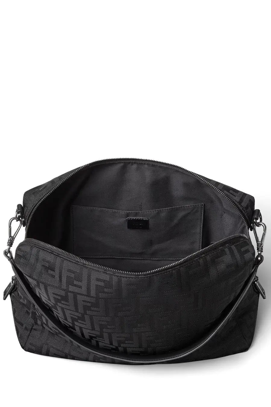 Fendi unisex bag HE large black with subtle tonal ff logo pattern in a repeating print on durable fabric