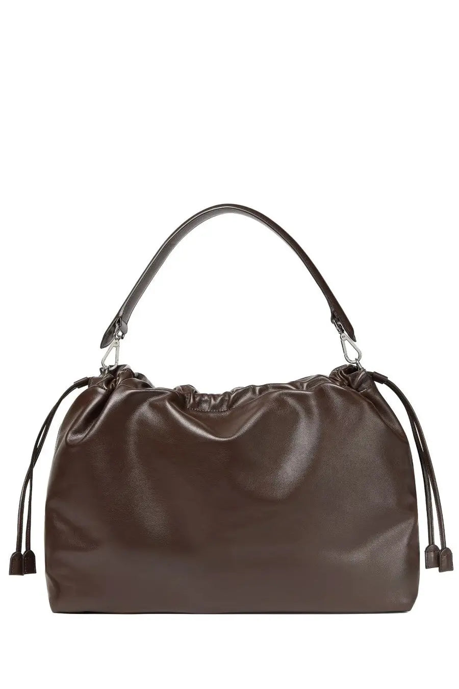 Fendi unisex flux messenger bag brown leather with drawstring closure and matching shoulder handles