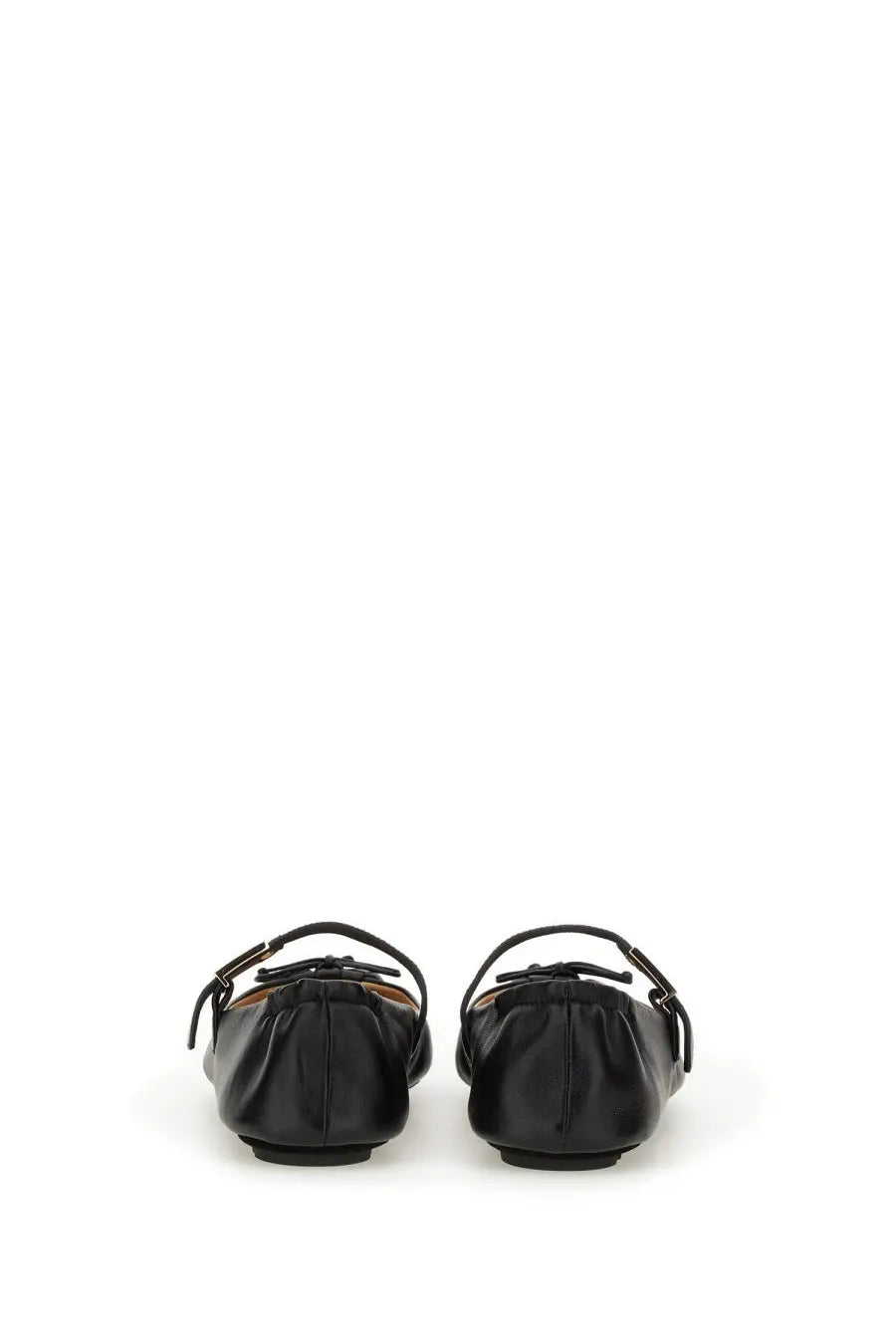 Fendi women’s ballerina black leather flats with sleek minimalist design and delicate ankle straps