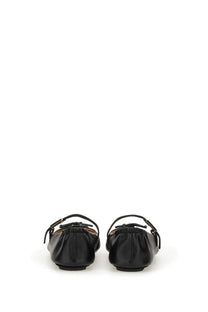 Fendi women’s ballerina black leather flats with sleek minimalist design and delicate ankle straps