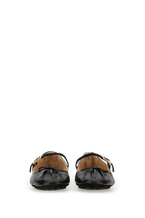 Fendi women’s ballerina black patent leather flats with bow detail and adjustable strap for a comfortable fit