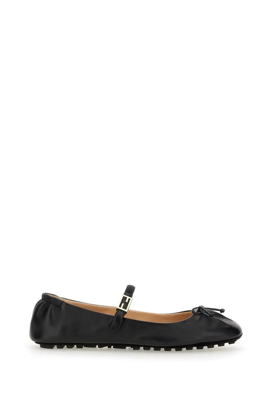 Fendi women’s ballerina black patent leather mary jane flat with silver buckle and small bow at the toe