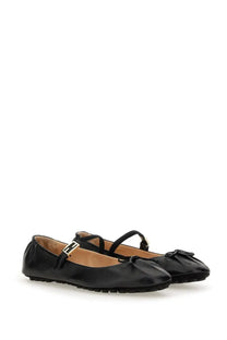 Fendi women’s ballerina black mary jane flats in patent leather with gold-tone buckle and decorative toe bow
