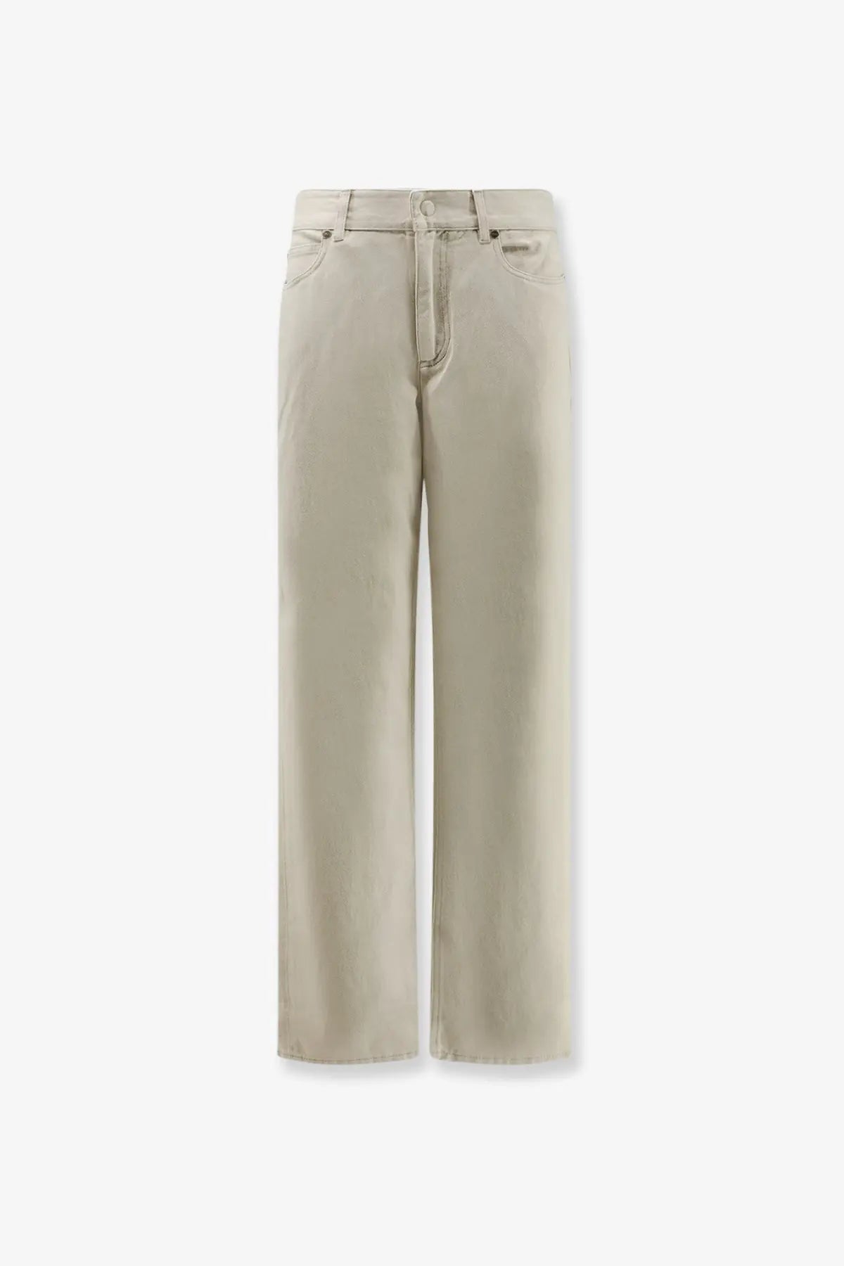 Fendi women’s beige denim wide-leg trousers with clean minimalist design and subtle stitching details