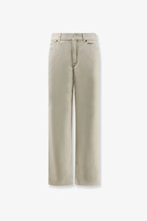 Fendi women’s beige denim wide-leg trousers with clean minimalist design and subtle stitching details