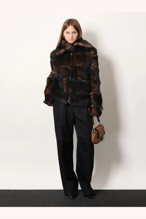 Fendi women’s brown backed sheepskin and nappa jacket with a luxurious dark brown fur coat and matching cuffs