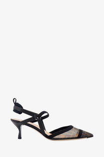 Fendi women’s Colibrì Lite black and beige FF mesh slingback pump with slender heel and patterned design