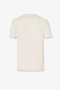 Fendi women’s beige cotton blend t-shirt with cream-colored fabric crew neck and short sleeves