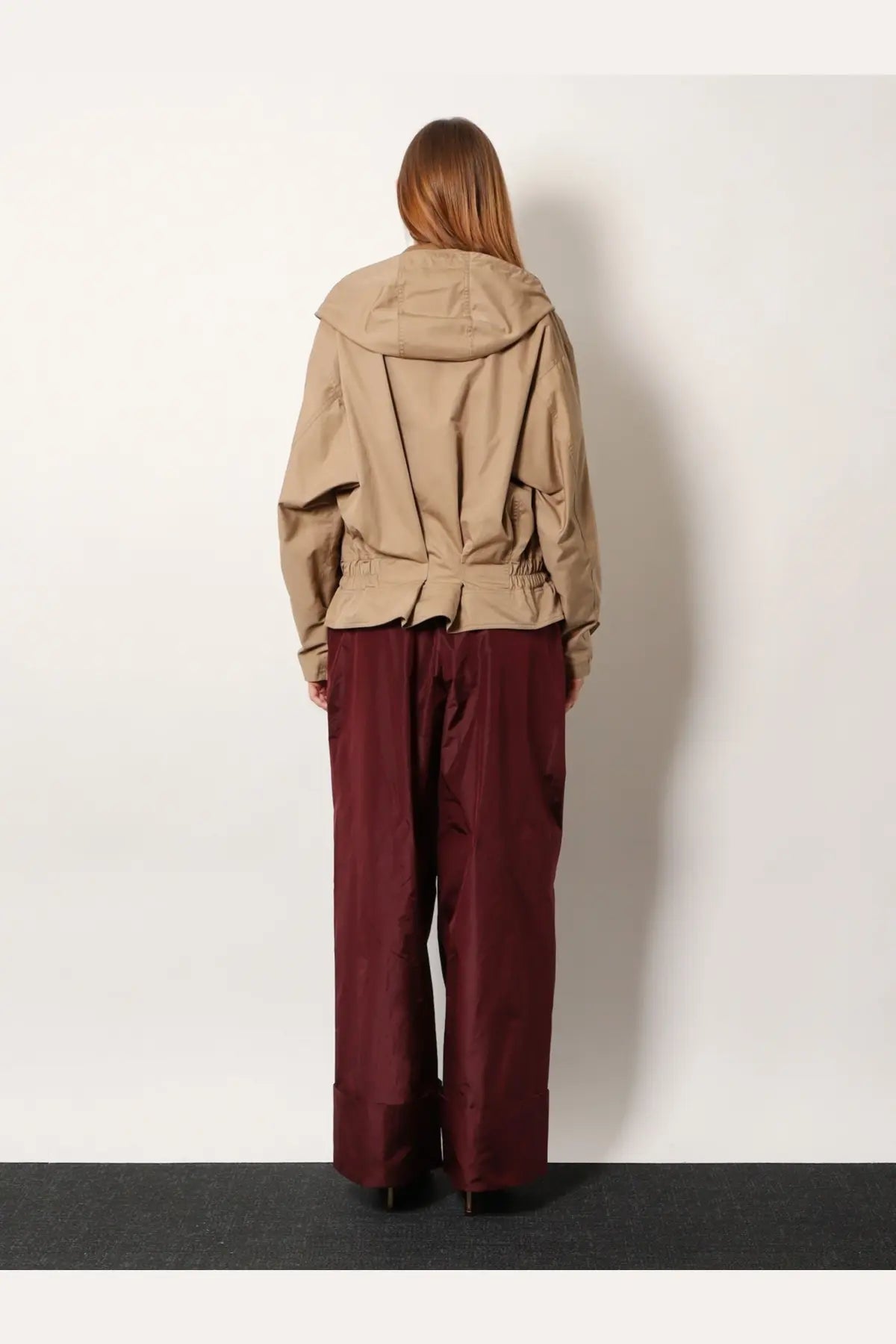 Fendi women’s beige cotton hooded jacket with relaxed oversized fit and elasticated waistband front view