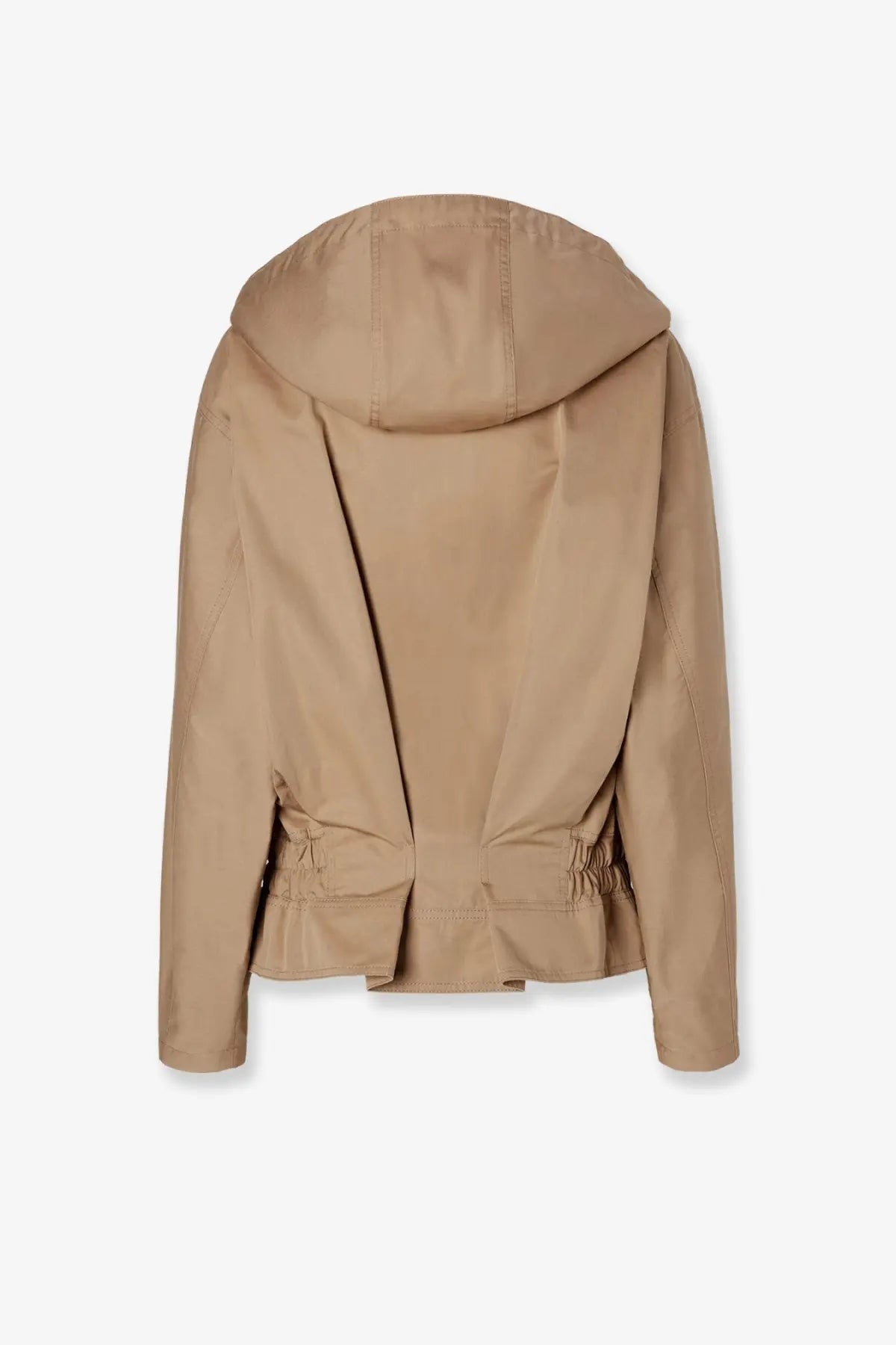 Fendi women’s beige cotton hooded jacket with sleek modern design and subtle elasticated waistband front view