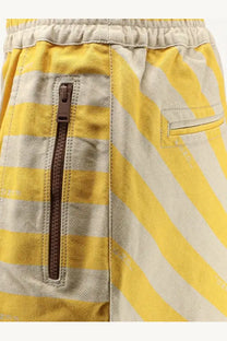 Fendi women’s cotton and linen yellow and beige diagonal-striped shorts with brown side zipper Ginestra 26