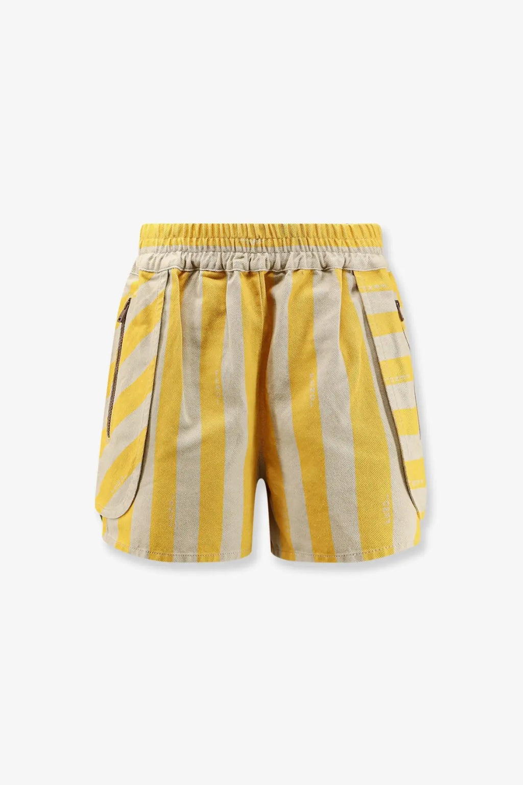 Fendi women’s yellow and beige cotton and linen shorts with vertical stripes and side pockets featuring diagonal zippers