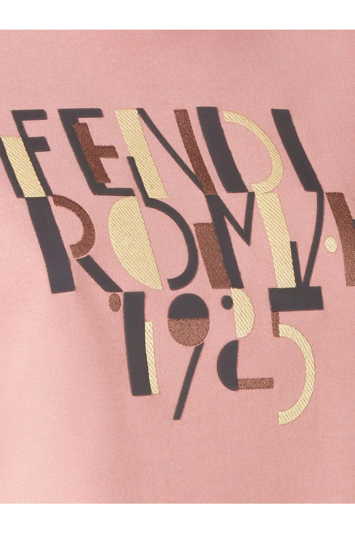 Fendi women’s blue cotton shirt featuring a pink 1925 graphic tee with bold black and beige multi toned lettering
