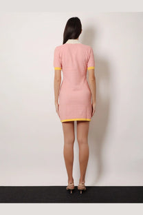 Fendi women’s cotton and silk blend short pink dress with yellow trim on cuffs hemline and collar magnolia 26