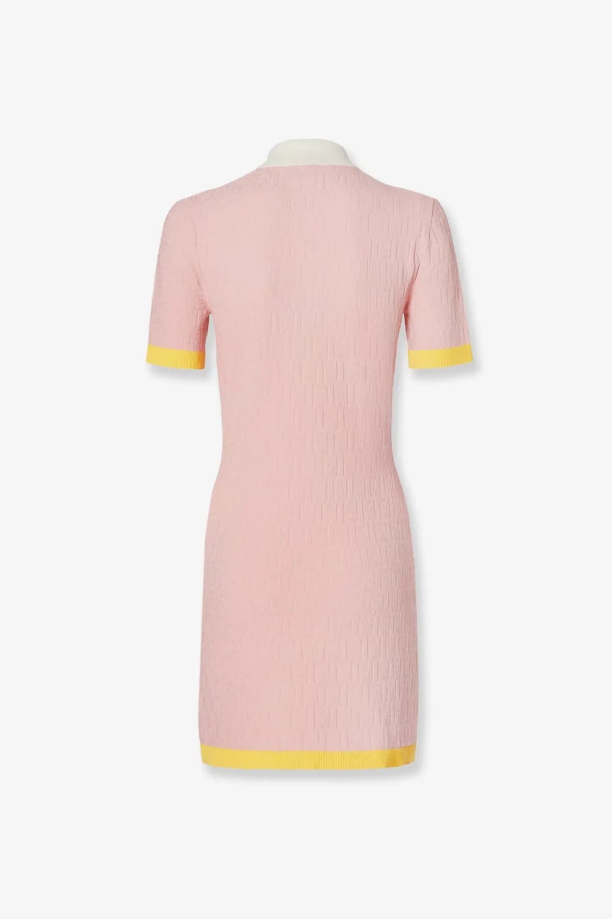 Fendi women’s cotton and silk blend pink short-sleeved dress with yellow trim at cuffs and hem in magnolia 26
