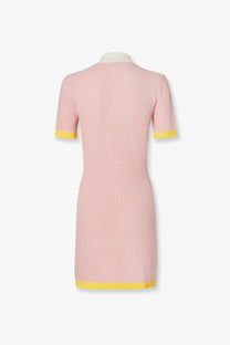 Fendi women’s cotton and silk blend pink short-sleeved dress with yellow trim at cuffs and hem in magnolia 26
