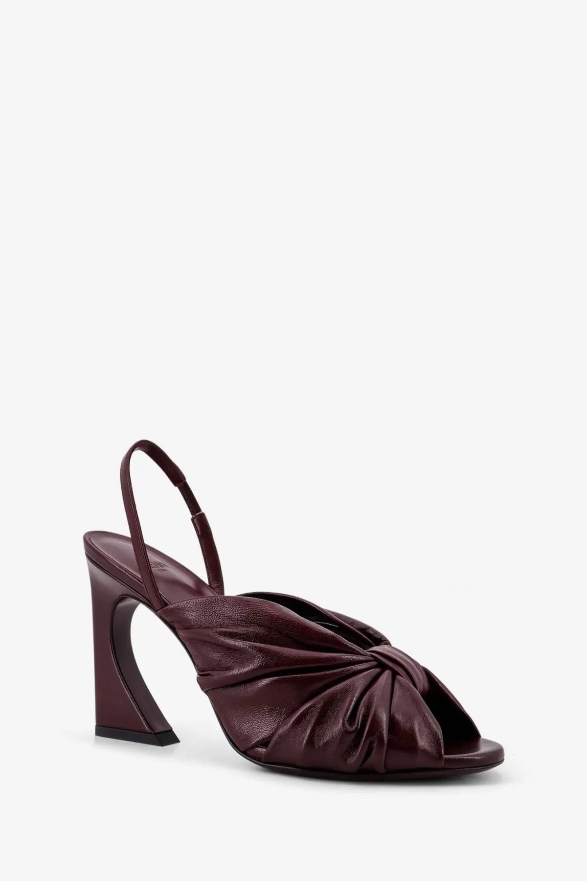 Fendi women’s decolleté arco in pelle purple burgundy leather sandal with knot detail and sculpted block heel