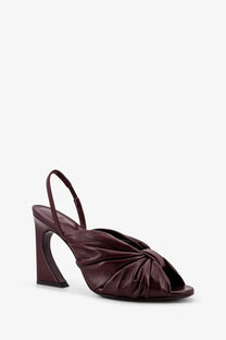 Fendi women’s decolleté arco in pelle purple burgundy leather sandal with knot detail and sculpted block heel