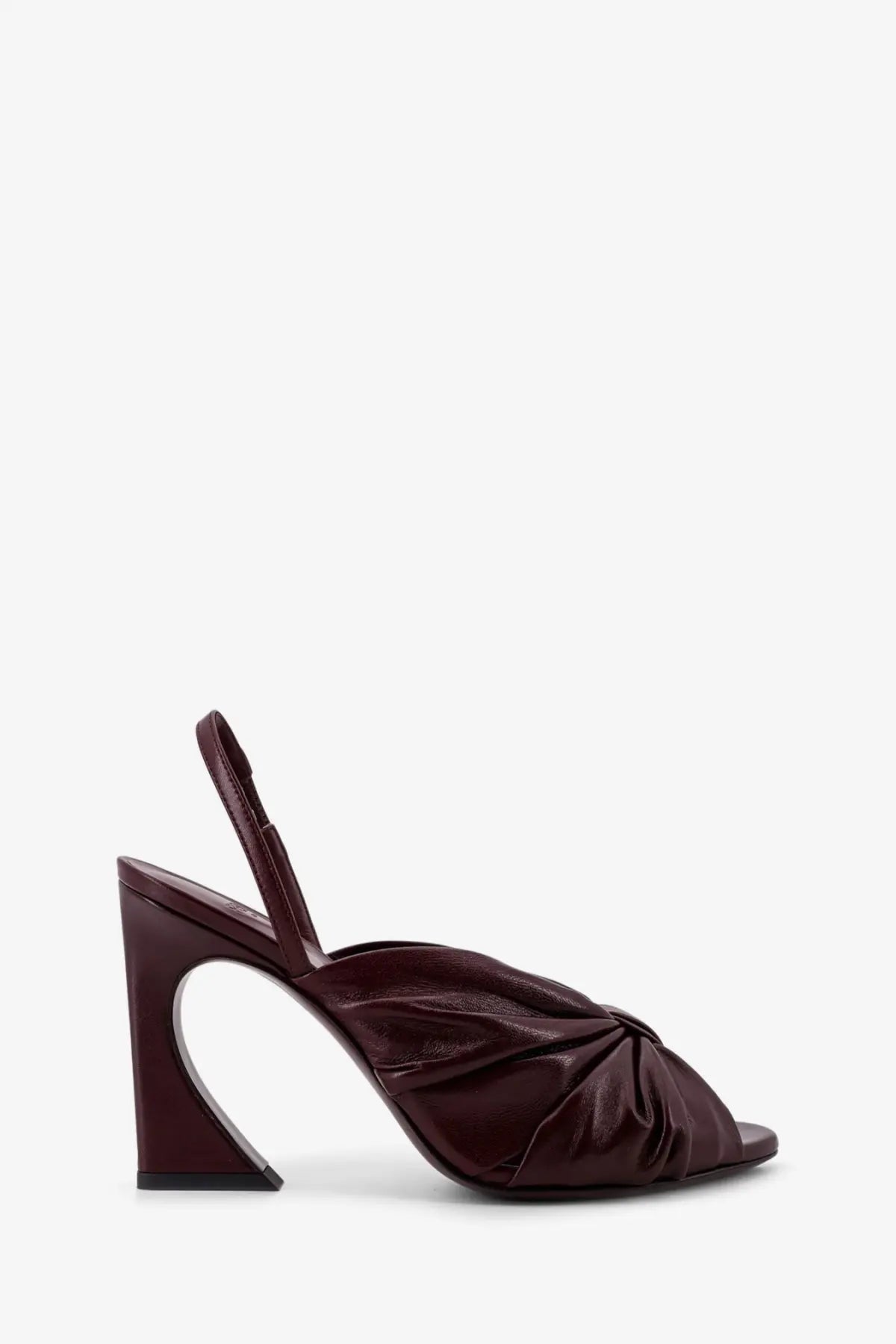Fendi Womens decolleté arco in pelle purple burgundy leather sandal with sculpted heel and elegant knot detail at toe