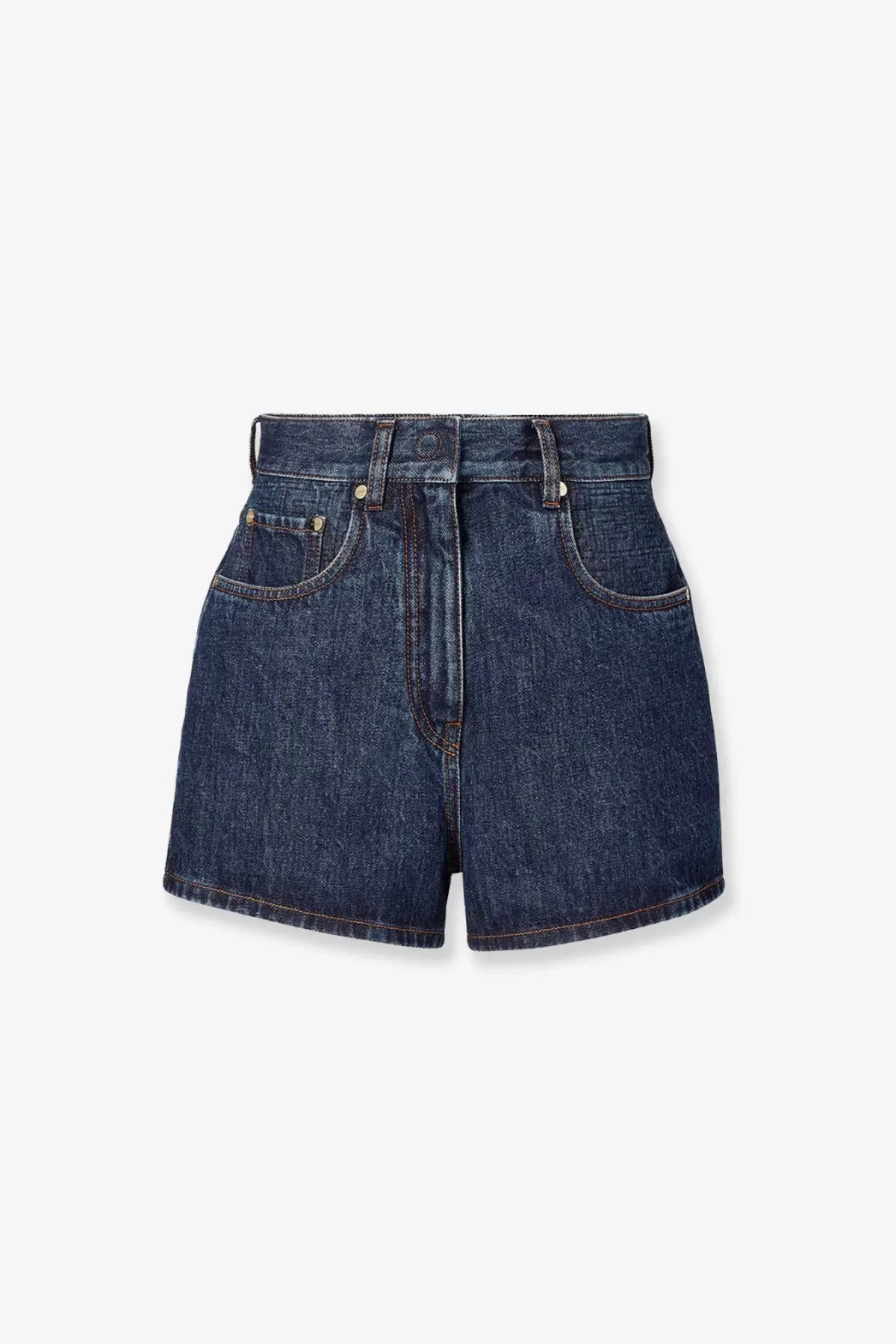 Fendi women’s dark blue denim shorts with high waist and classic five-pocket design