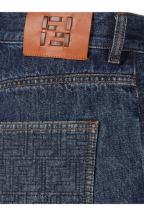 Dark blue denim shorts for women featuring a tan leather patch embossed with the fendi logo on the back side