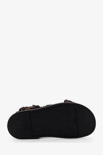 Fendi women’s feel sandals black platform with brown and black patterned elastic satin straps