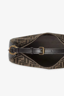Brown and black Fendi Zucca patterned small handbag with zipper closure leather strap and gold-tone hardware