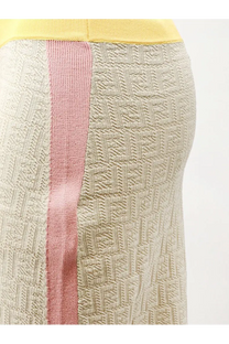 Fendi women’s white knitted skirt with beige textured pattern pink ribbed stripe and yellow waistband