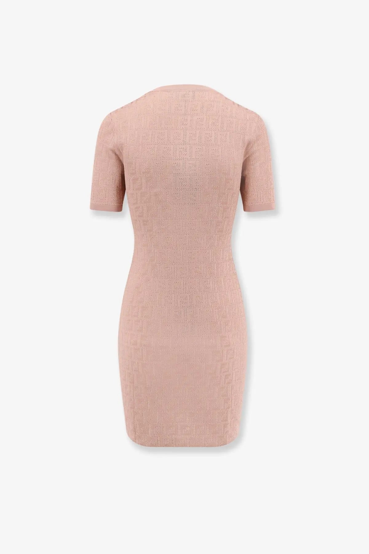 Fendi women’s fitted short-sleeved dress in soft blush pink with textured knit cotton and viscose fabric