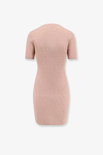 Fendi women’s fitted short-sleeved dress in soft blush pink with textured knit cotton and viscose fabric