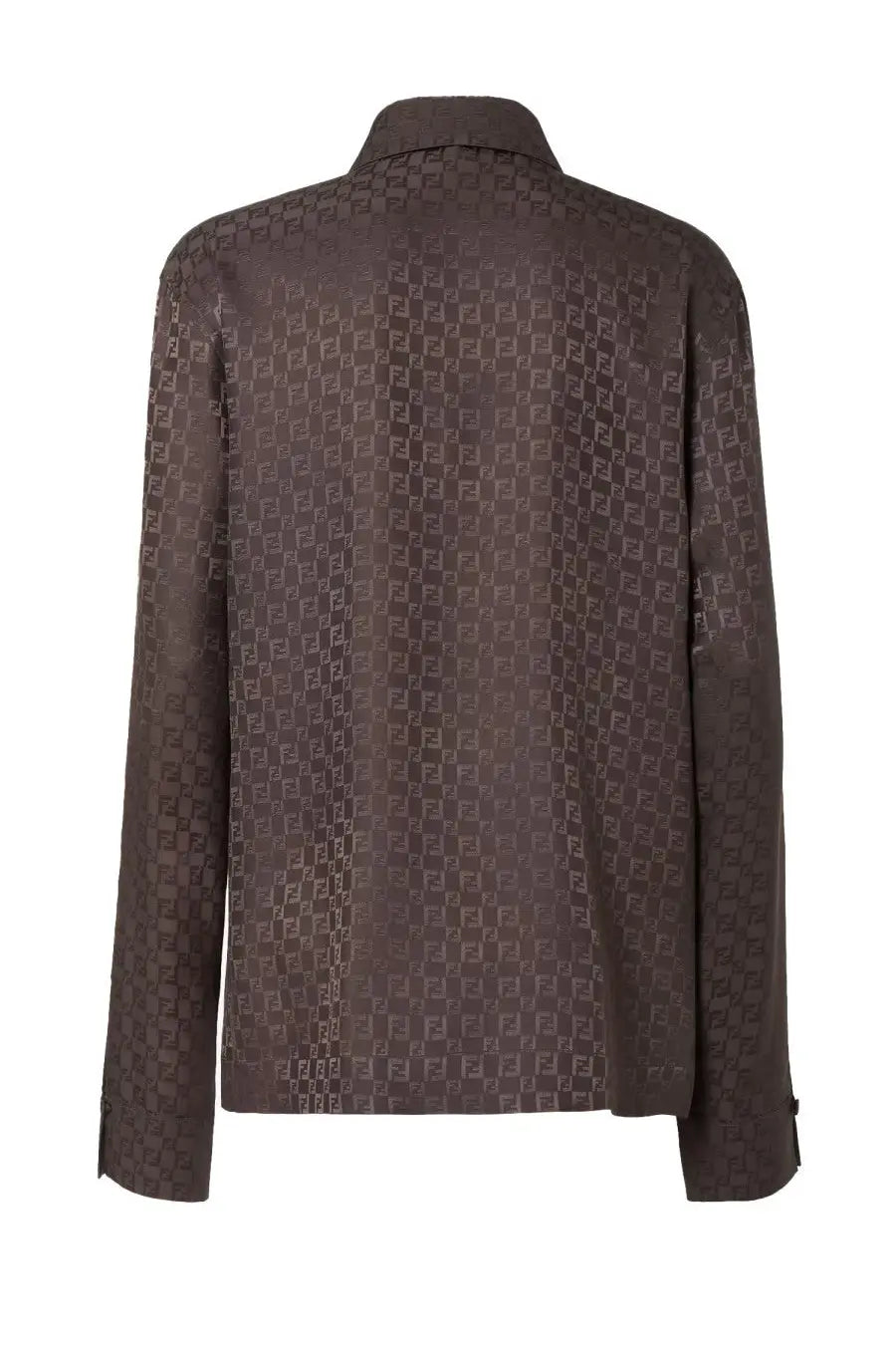 Brown fendi womens jacquard shirt featuring repeating ff logo pattern in a soft fabric with long sleeves
