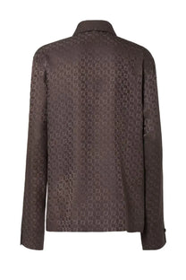 Brown fendi womens jacquard shirt featuring repeating ff logo pattern in a soft fabric with long sleeves