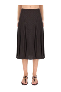 Black pleated midi skirt with subtle textured pattern from Fendi in brown silk for women