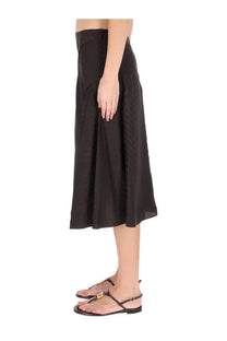 Fendi women’s brown ff silk skirt with high waist subtle pleats midi length in black satin material