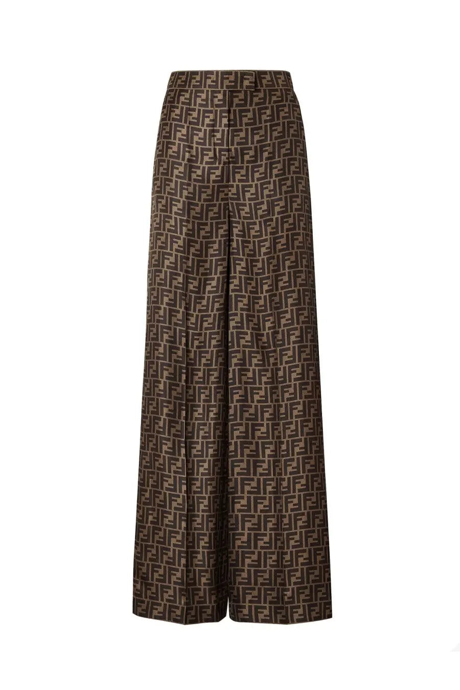 Brown fendi women’s twill pants with repeating ff monogram pattern in brown color