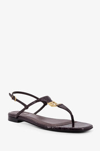 Fendi women’s black fold leather sandals with dark brown snake-print thong and gold-tone buckle detail
