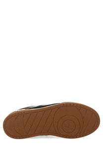 Fendi women’s low top sneaker match black with brown rubber sole featuring circular logo and diagonal tread pattern